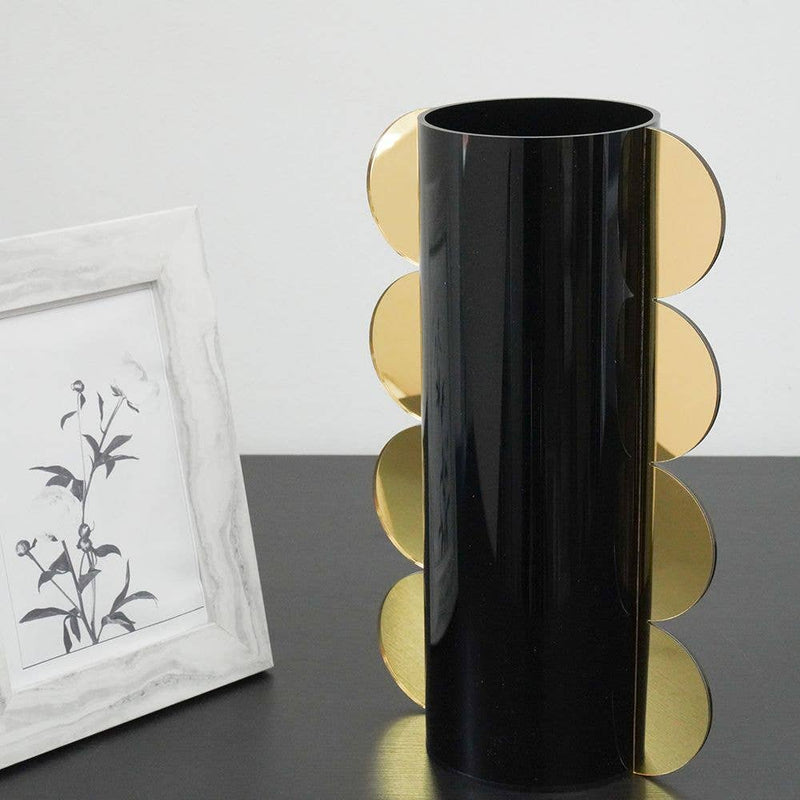 Lucite Mirror Accented Vase: White-Gold / Small