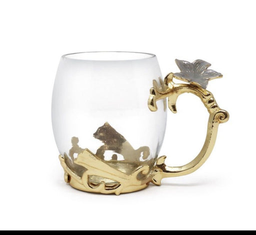 14 Oz Glass Mug Light Grey & Gold design handle - Treasured Accents