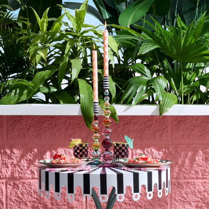 Check Pink Dinner Candles, Set of 2