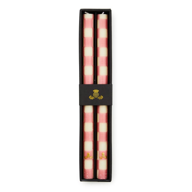 Check Pink Dinner Candles, Set of 2