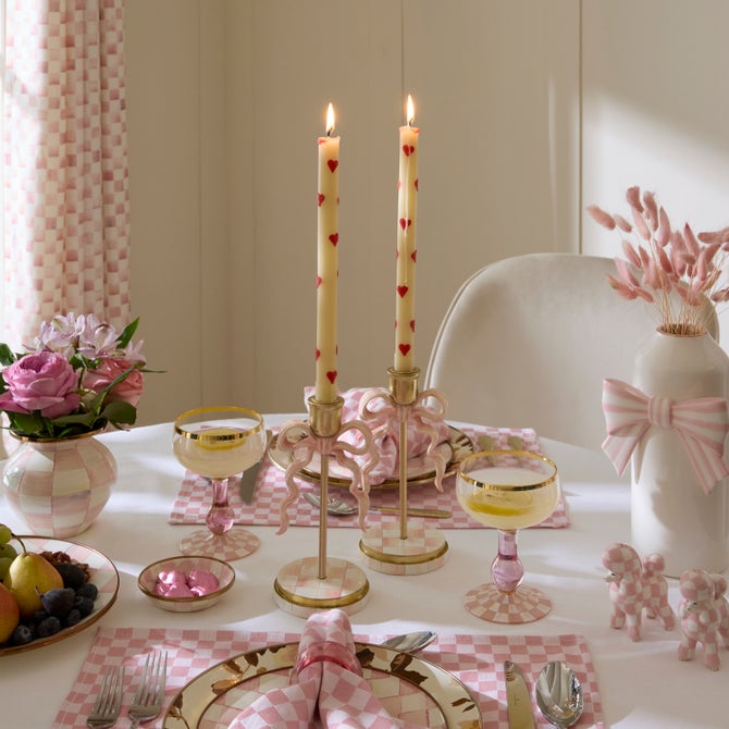Pink Hearts Dinner Candles, Set of 2