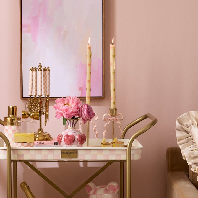 Pink Hearts Dinner Candles, Set of 2