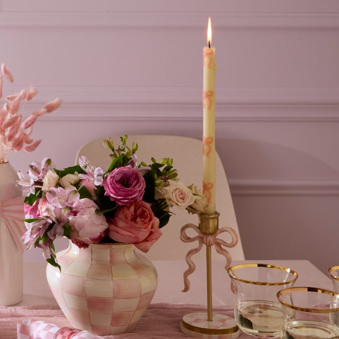 Pink Bow Dinner Candles, Set of 2