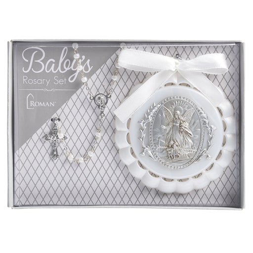 4.25"H White Cradle Medal and Rosary Set - Treasured Accents