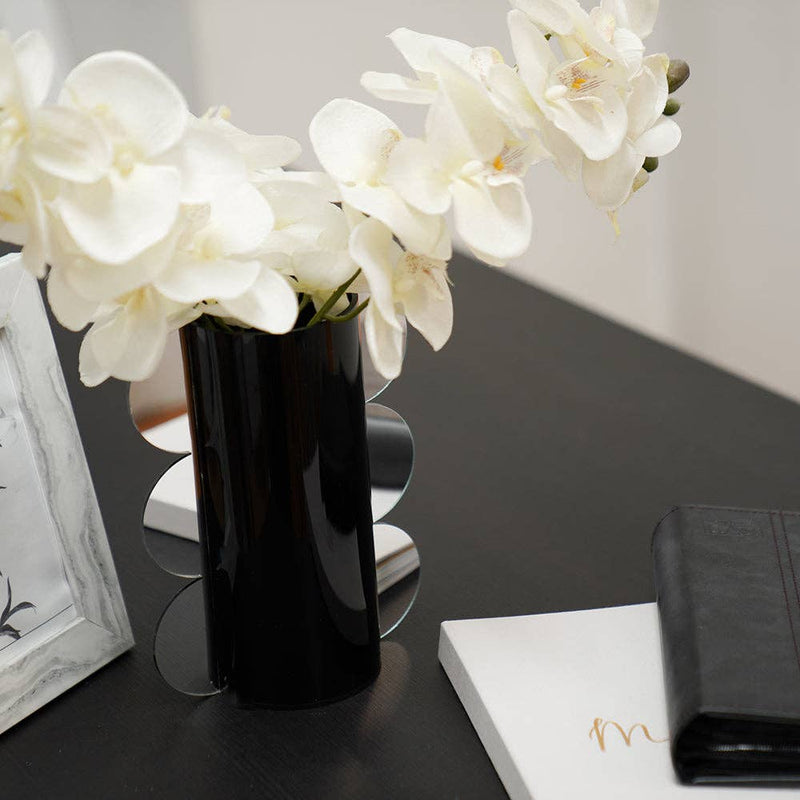 Lucite Mirror Accented Vase: White-Gold / Small