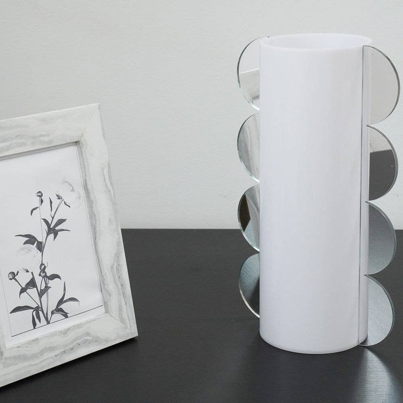 Lucite Mirror Accented Vase: White-Gold / Large