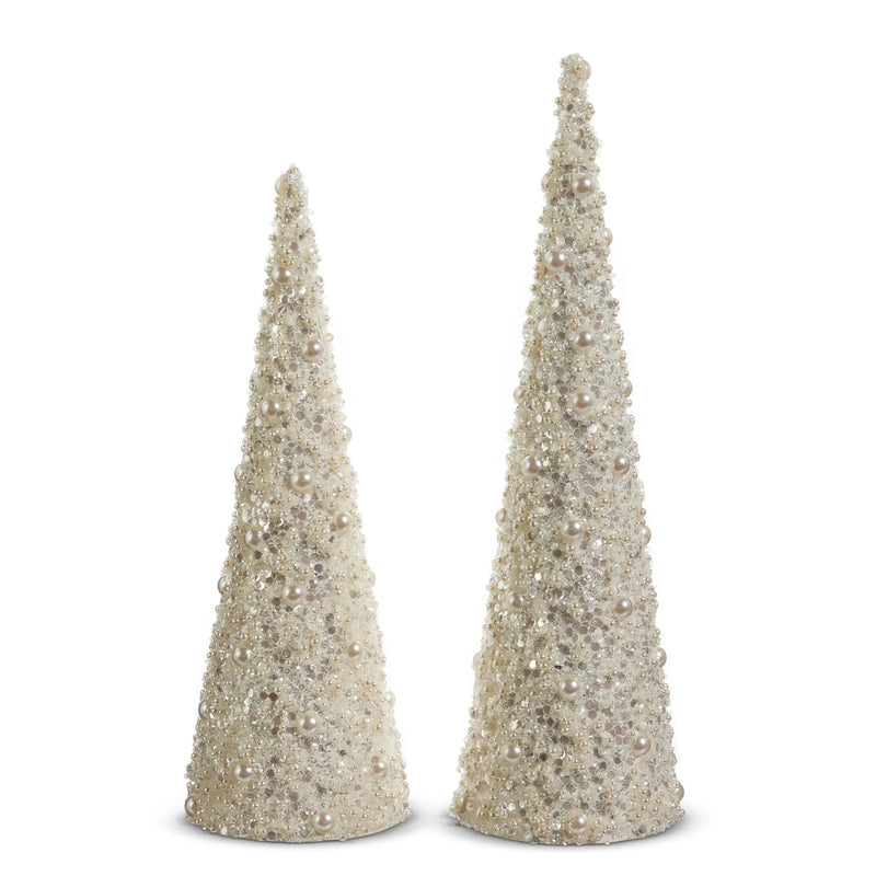 17" Pearl Embellished Cone Trees
