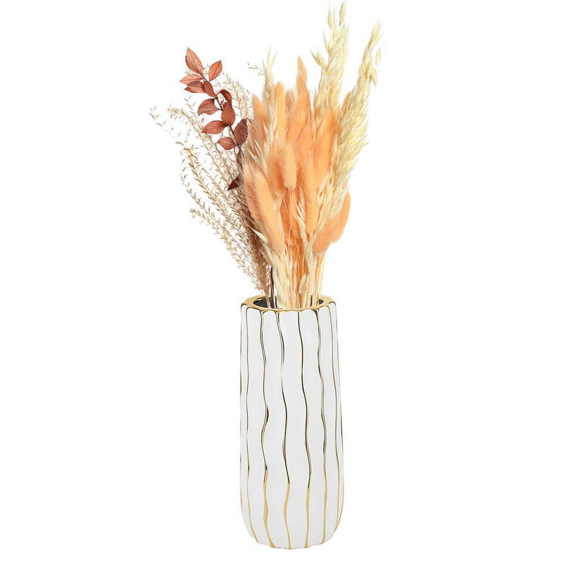 Tall White Porcelain Vase with Gold Wavy Design: Small