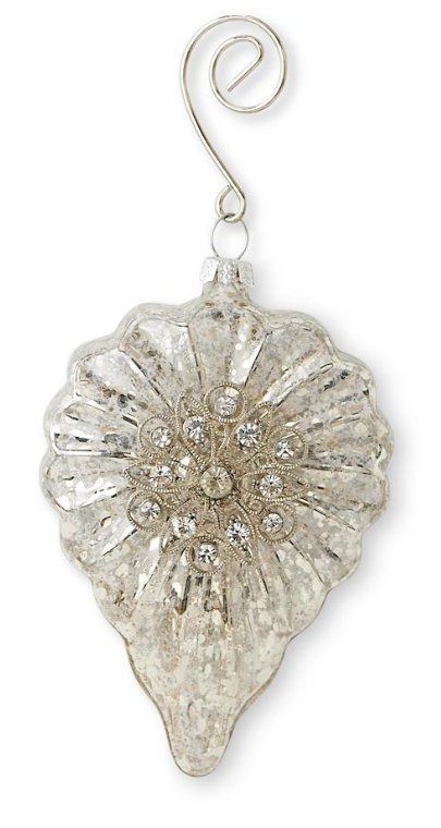 5 Inch Mercury Glass Heart Ornament with Crystal Flower - Treasured Accents