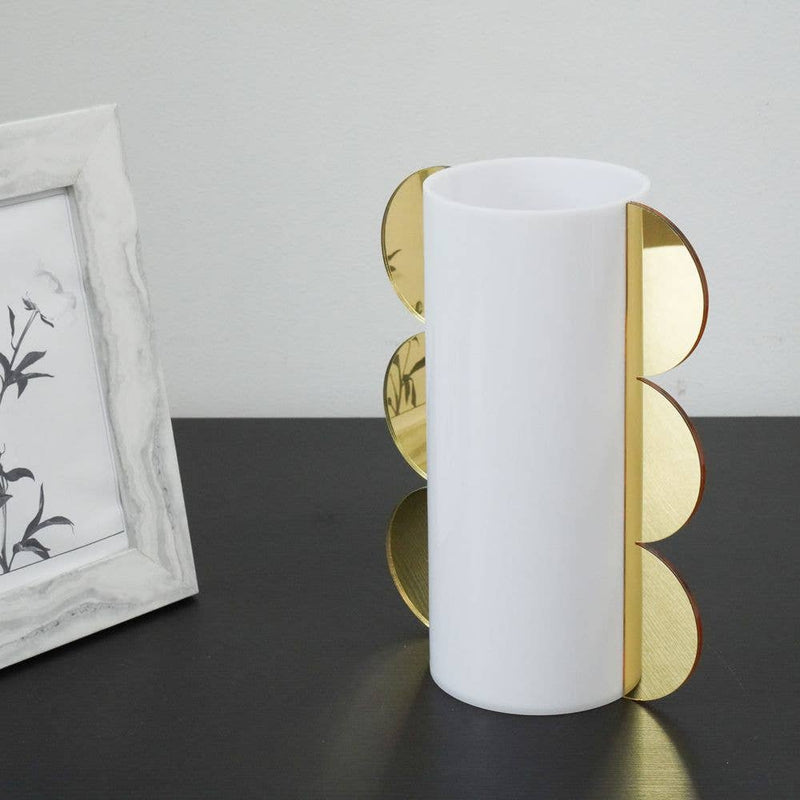 Lucite Mirror Accented Vase: White-Gold / Small