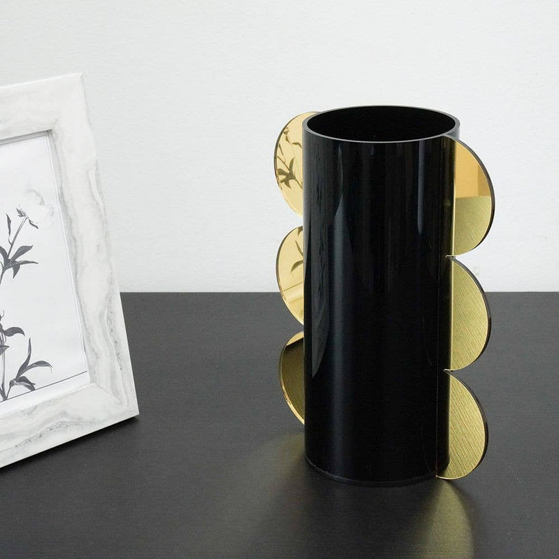 Lucite Mirror Accented Vase: White-Gold / Small