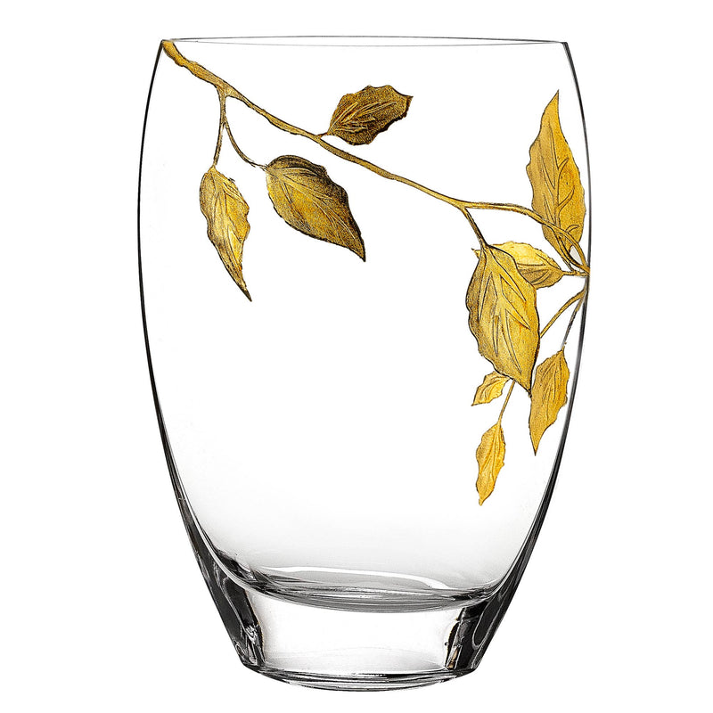 Gold Leaves Mouth Blown European  12" Vase