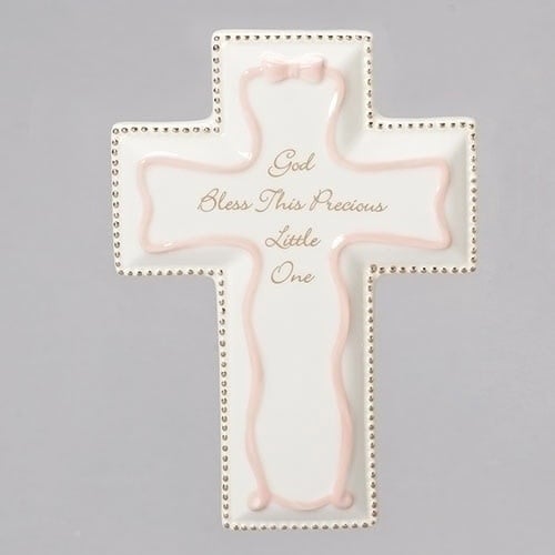 6"H Pink Gold Bless Wall Cross - Treasured Accents