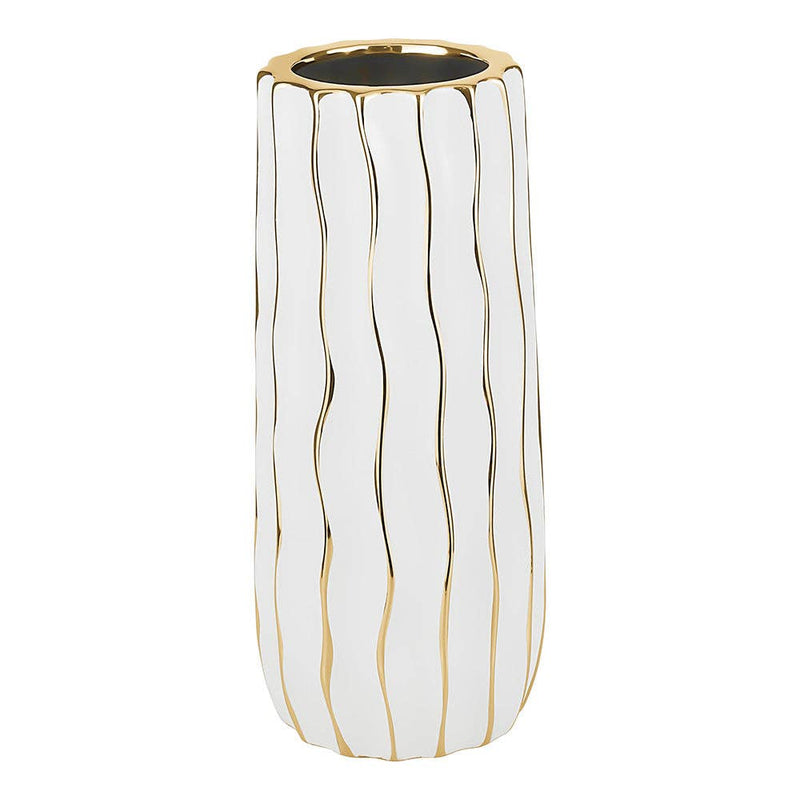 Tall White Porcelain Vase with Gold Wavy Design: Small