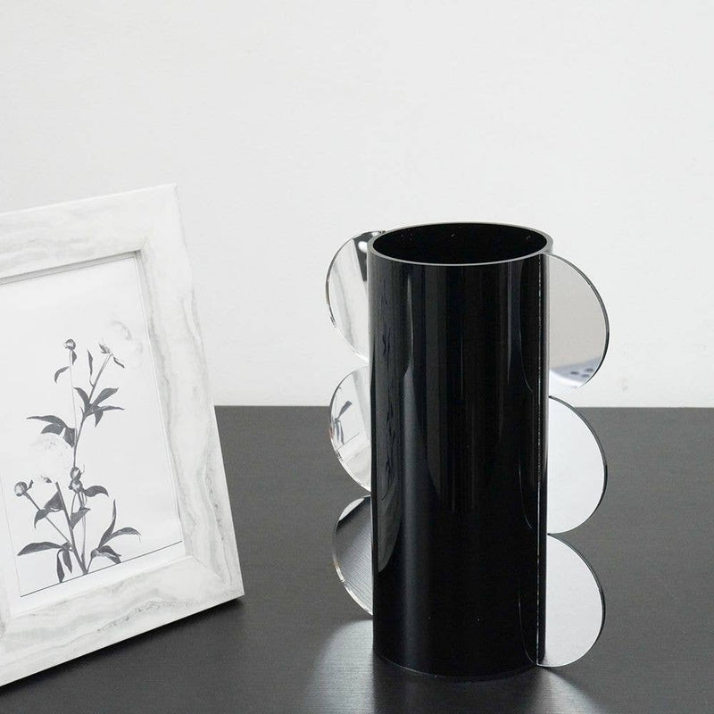 Lucite Mirror Accented Vase: White-Gold / Large