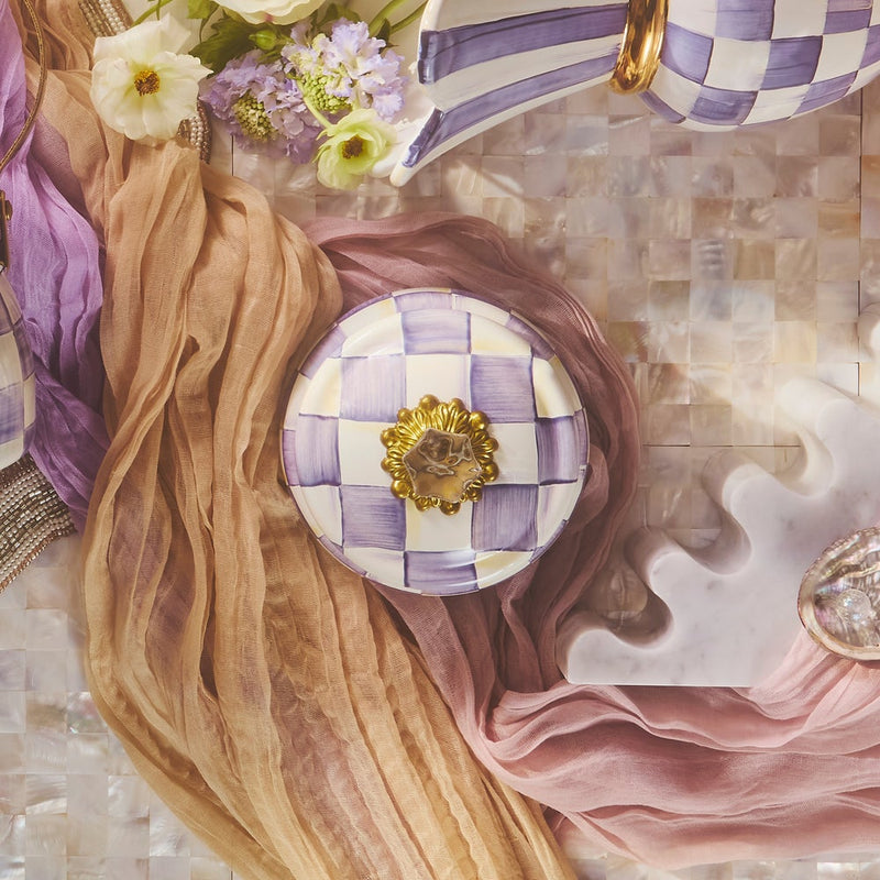 Mackenzie-Childs Violet Check Squashed Pot