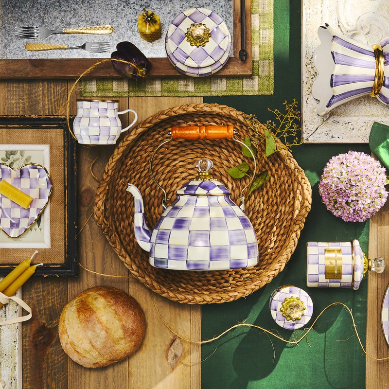 Mackenzie-Childs Violet Check 3 Quart Tea Kettle