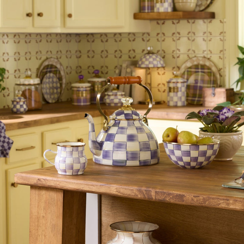 Mackenzie-Childs Violet Check 3 Quart Tea Kettle