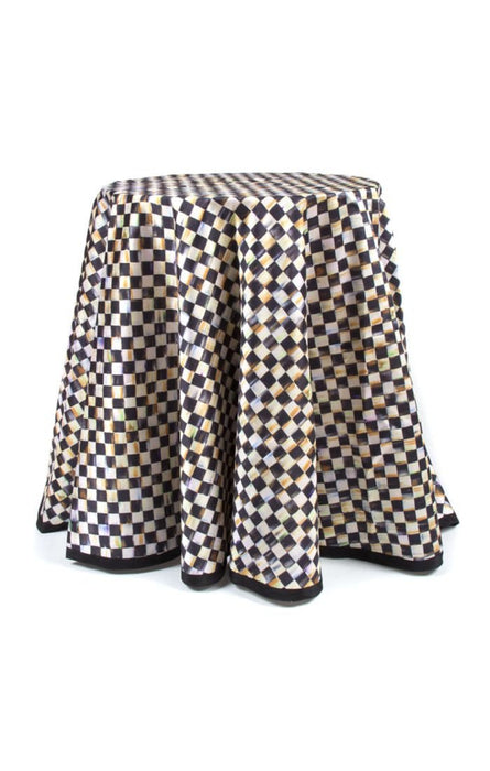 90" Round Courtly Check Table Cloth - Black Trim - Treasured Accents