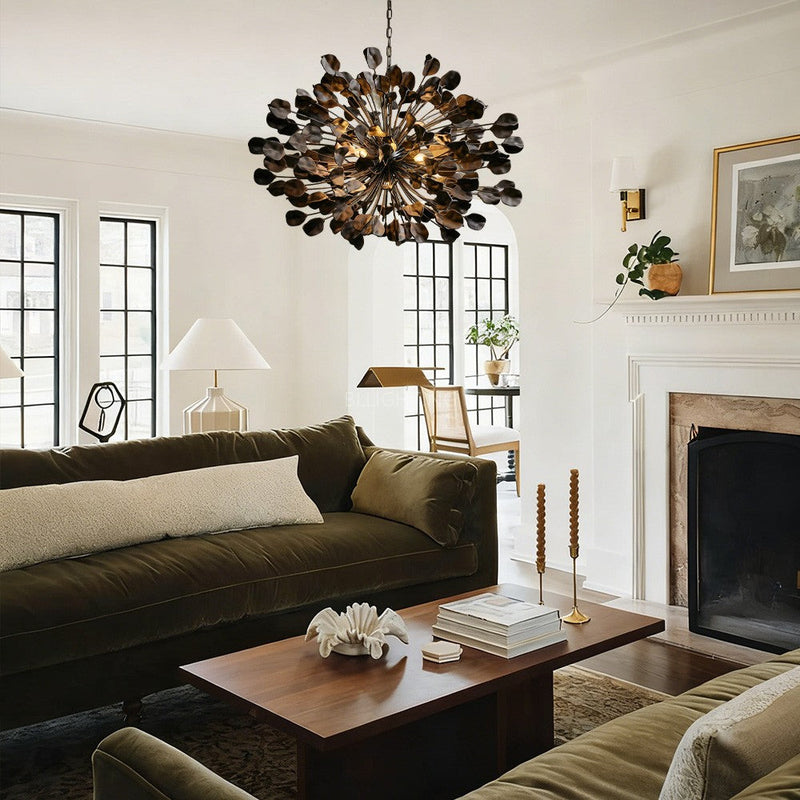 Modern Ceramic Leaf Chandelier Brass
