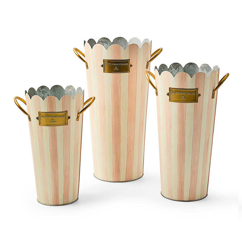 Rosy Stripe Flower Buckets, Set of 3