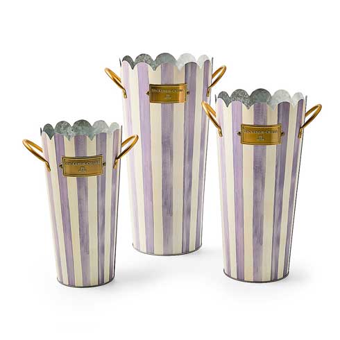 Violet Stripe Flower Buckets, Set of 3