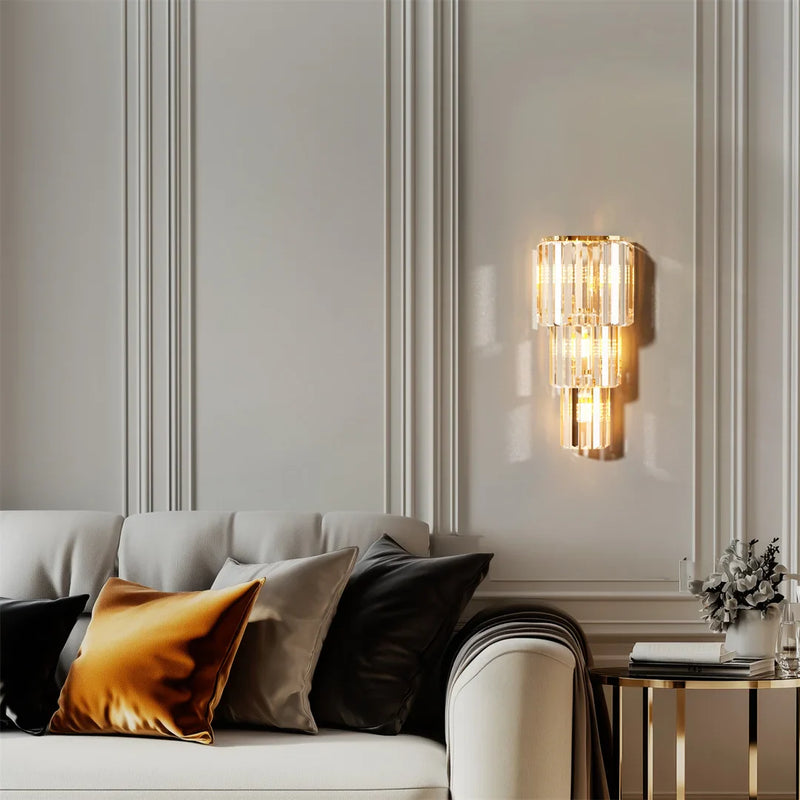 LUVODI Modern Crystal Wall Lamp 3-Layer Sconce E14 LED Corn Light Indoor Decor