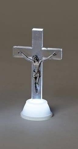 Roman Religious Items 5.5"H LED ACRYLIC CRUCIFIX - Silver
