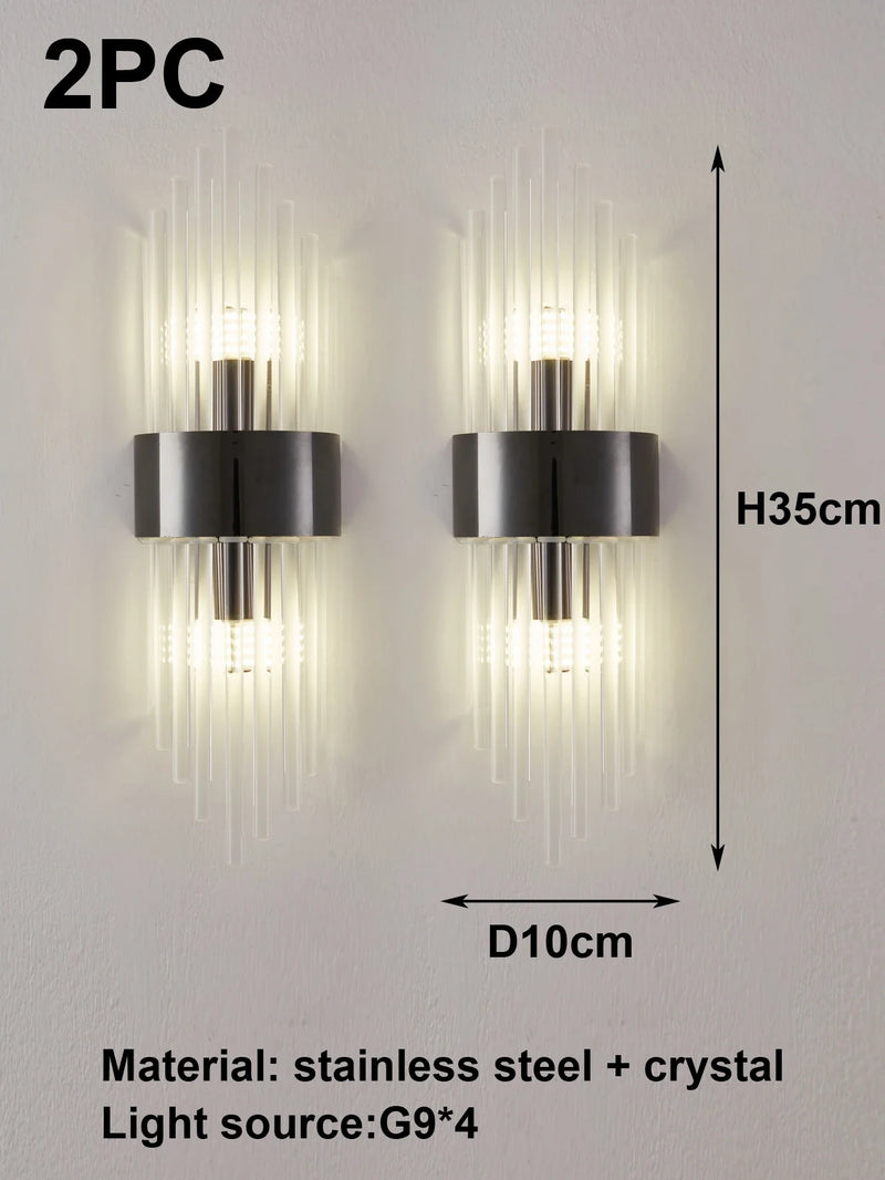Crystal Wall Sconce G9 – Gold/Black Stainless Steel Light for Bedroom & Living Room