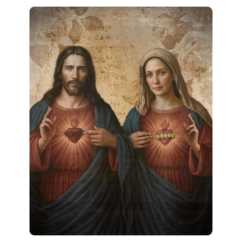 Jeannette Gianola Printed Wood Plaque - Sacred Hearts - Jesus and Mary