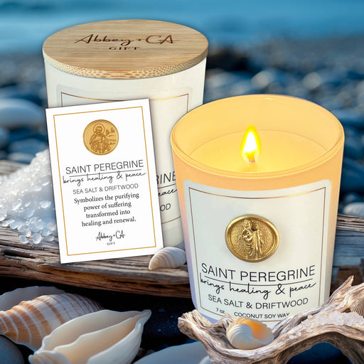 Abbey + CA Gift Saint Scentspirations Candles: Saint Peregrine - Sea Salt & Driftwood