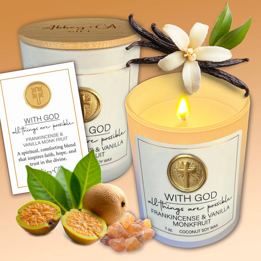 Abbey + CA Gift Scentspirations Candles: With God - Frankincense & Vanilla Monk Fruit