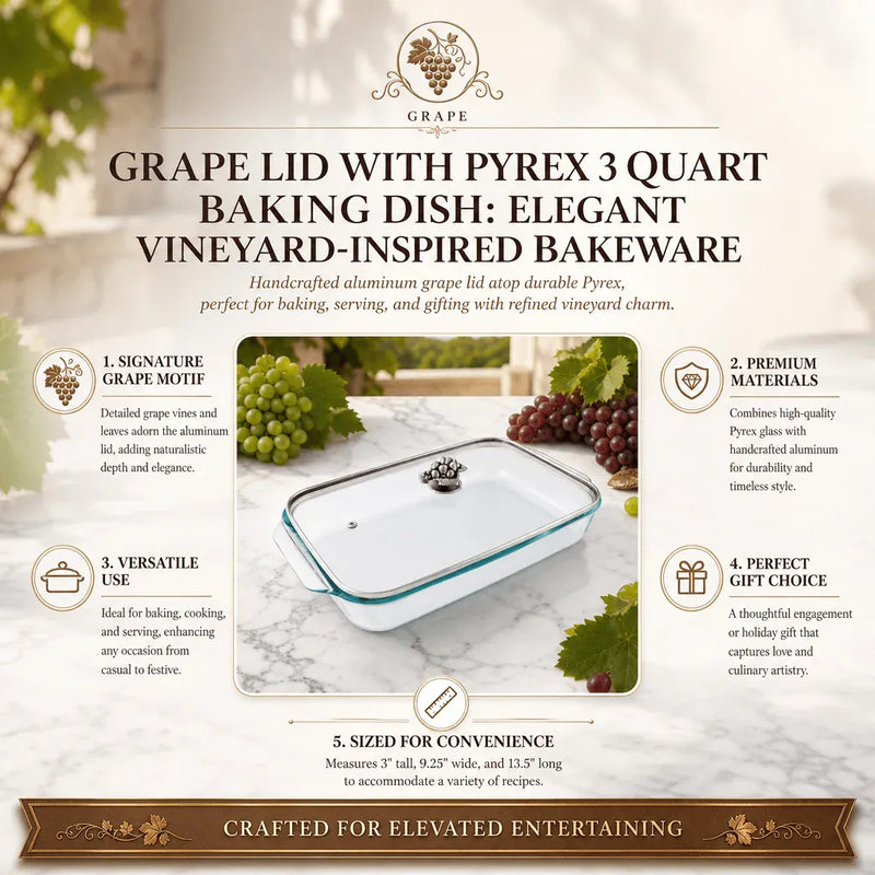Arthur Court Cookware GRAPE LID WITH PYREX 3 QUART BAKING DISH