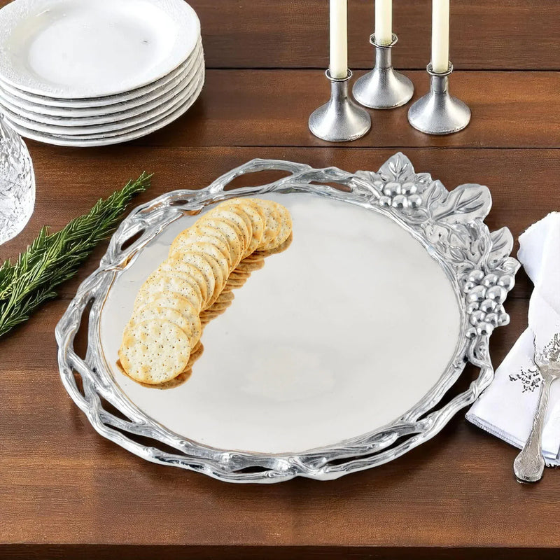Arthur Court Serving Tray Grape Open Vine Large Round Tray