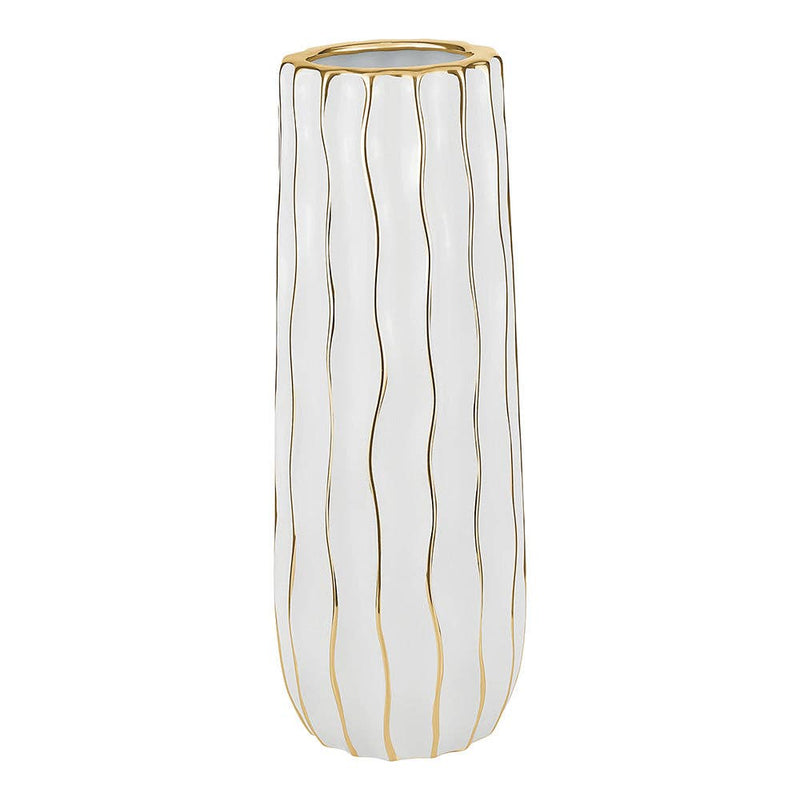 Tall White Porcelain Vase with Gold Wavy Design: Small