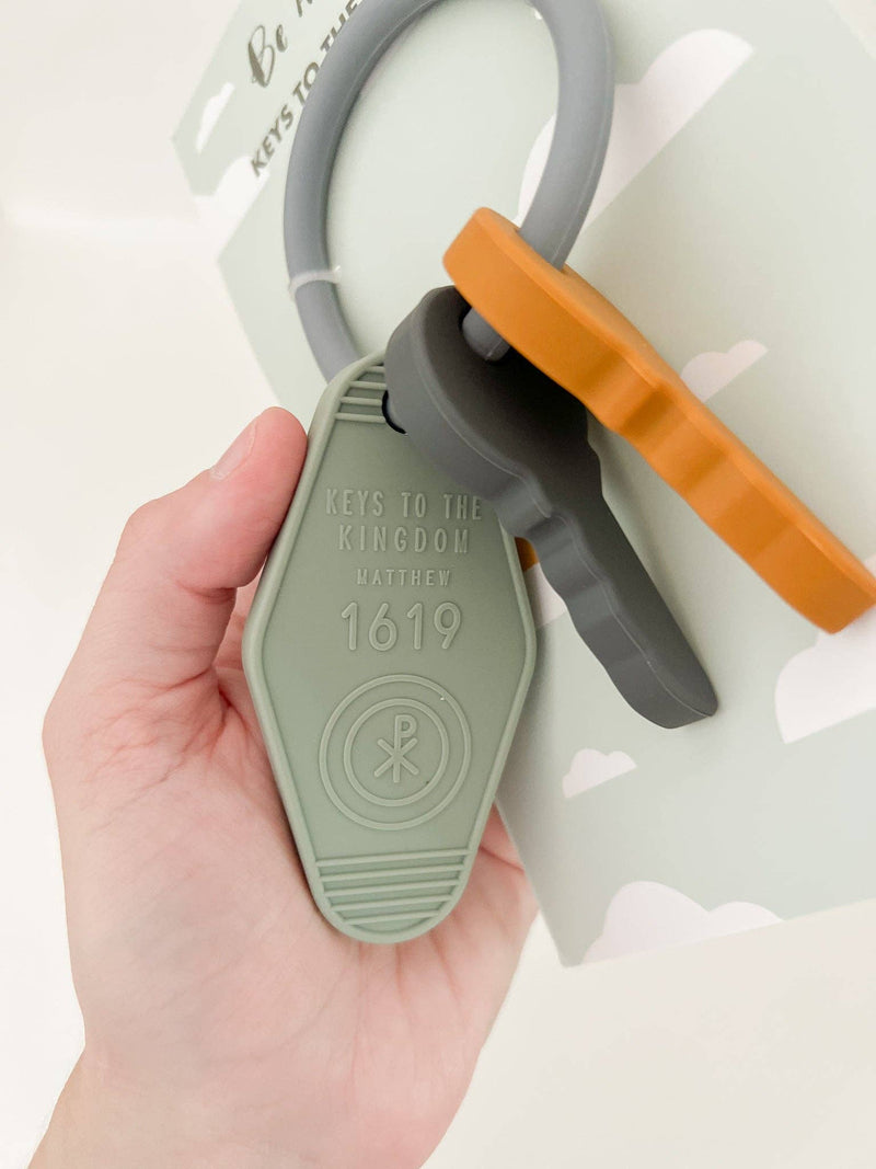 Be A Heart Baby Keys to the Kingdom Silicone Teether | Catholic Baby Gift: Keys to the Kingdom