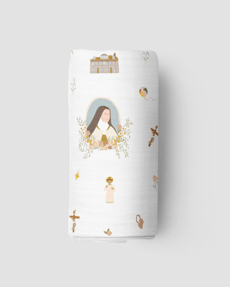 Be A Heart Baby St. Therese of Lisieux Muslin Swaddle Baby Blanket