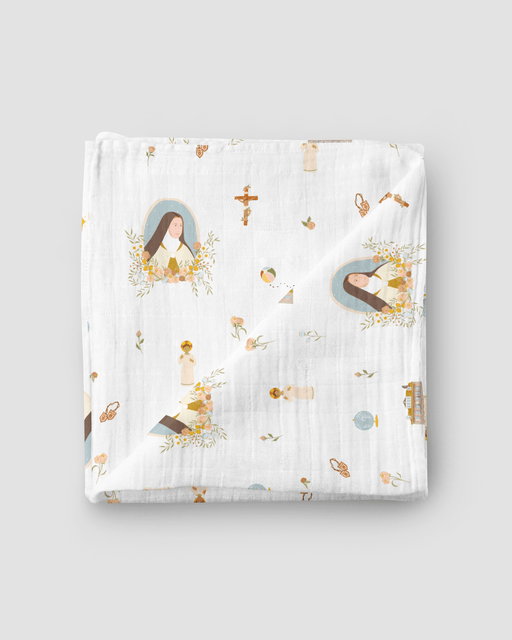 Be A Heart Baby St. Therese of Lisieux Muslin Swaddle Baby Blanket