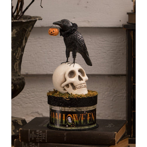 Bethany Lowe Bethany Lowe Halloween Crow and Skull on Box by Bethany Lowe Designs