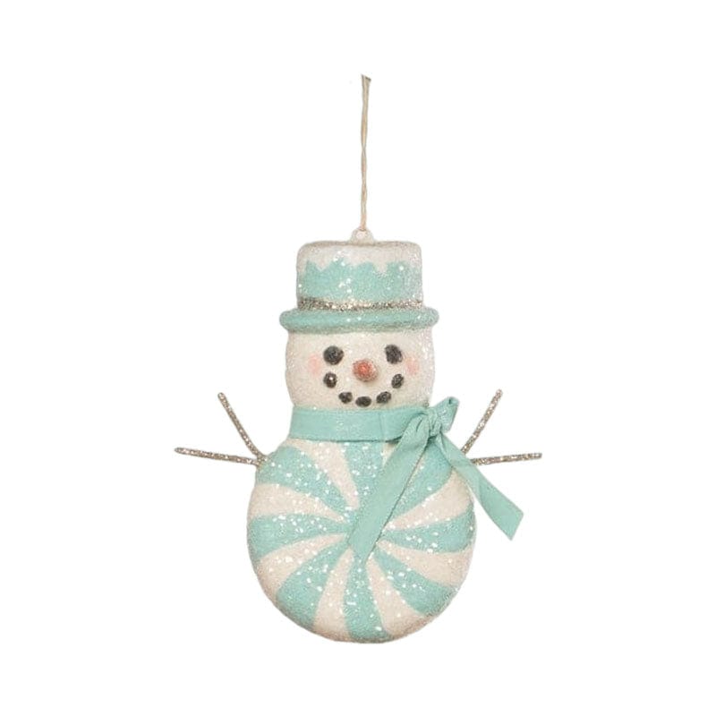 Bethany Lowe Christmas Aqua Peppermint Snowman Ornament by Bethany Lowe Designs