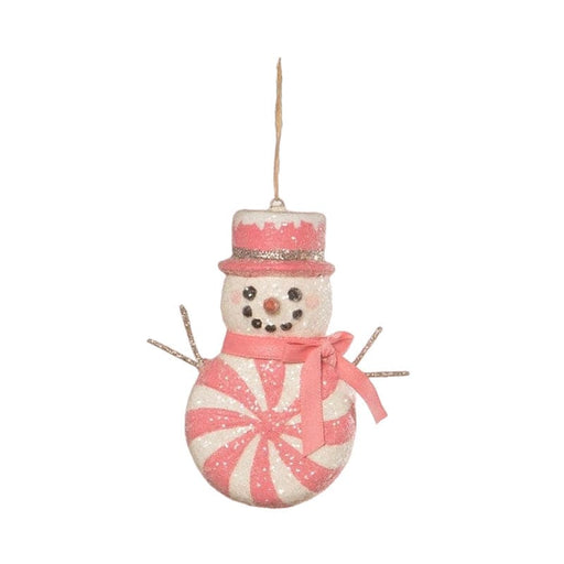 Bethany Lowe Christmas Hot Pink Peppermint Snowman Ornament by Bethany Lowe Designs