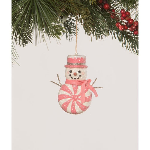 Bethany Lowe Christmas Hot Pink Peppermint Snowman Ornament by Bethany Lowe Designs