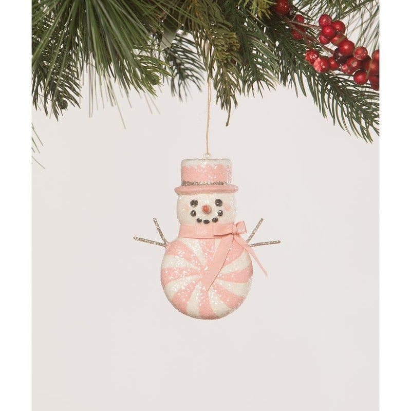 Bethany Lowe Christmas Pink Peppermint Snowman Ornament by Bethany Lowe Designs