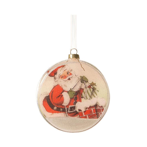 Bethany Lowe Christmas Santa Glass Disk Ornament by Bethany Lowe Designs