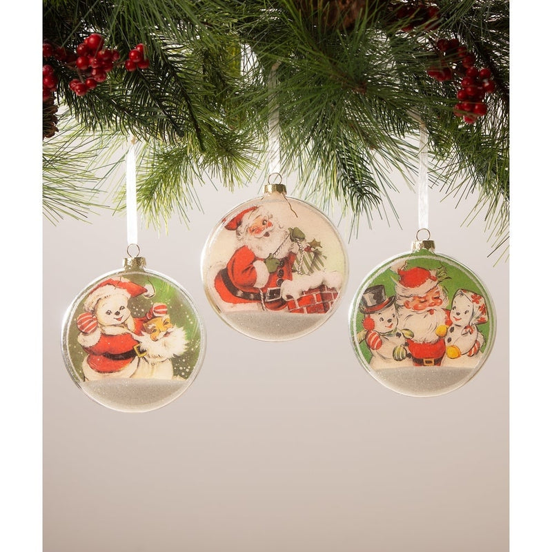 Bethany Lowe Christmas Santa Glass Disk Ornament by Bethany Lowe Designs