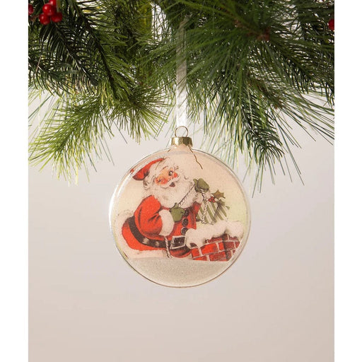 Bethany Lowe Christmas Santa Glass Disk Ornament by Bethany Lowe Designs