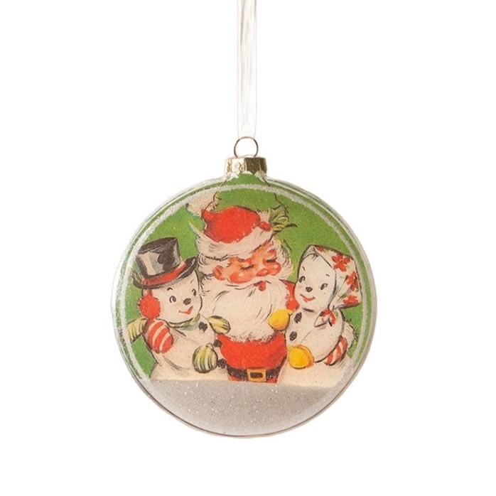 Bethany Lowe Christmas Santa with Snowmen Disk Ornament by Bethany Lowe Designs