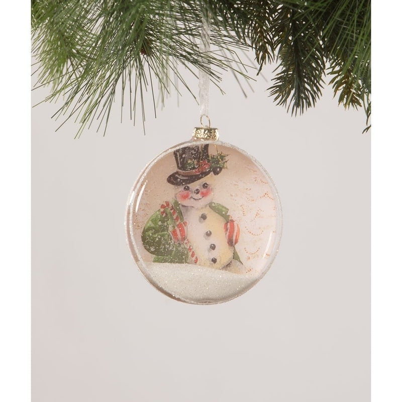 Bethany Lowe Christmas Snowman Glass Disk Ornament by Bethany Lowe Designs
