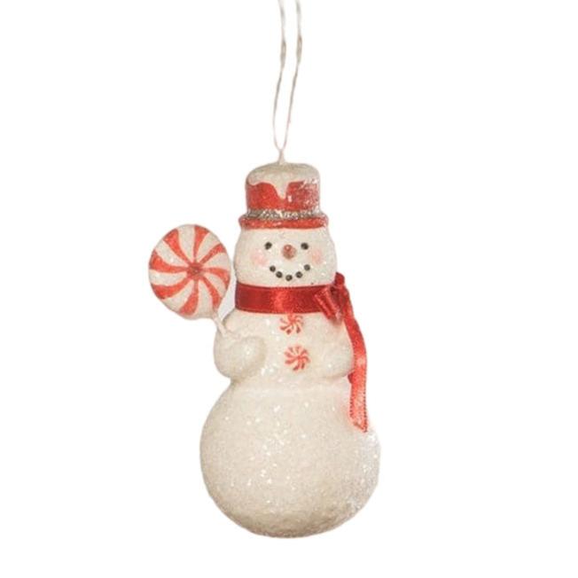 Bethany Lowe Christmas Snowman with Peppermint Ornament by Bethany Lowe Designs