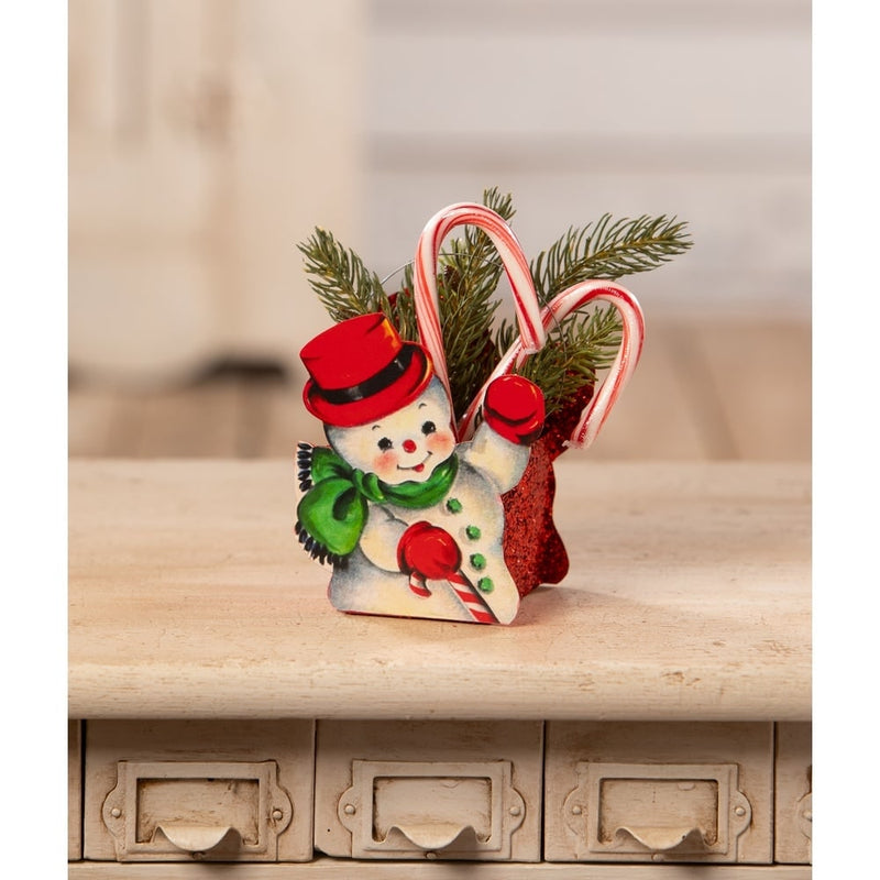 Bethany Lowe Christmas Tin Snowman Bucket Small by Bethany Lowe Designs